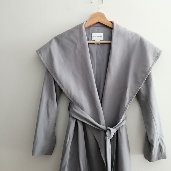 Club Monaco Hanne Wrap Trench Coat Light Gray Lyocell with Waist Belt XS - Picture 6 of 16